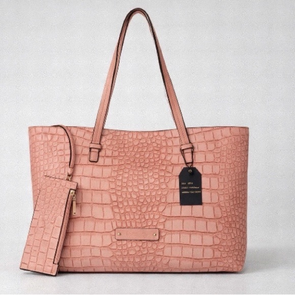 Handbags - Elegant Pink Crocodile-Embossed Tote Bag